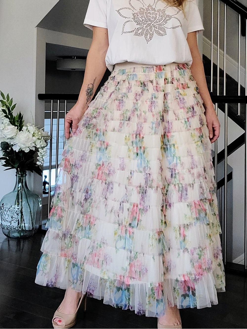 Papillon Tiered Floral Maxi Skirt | L